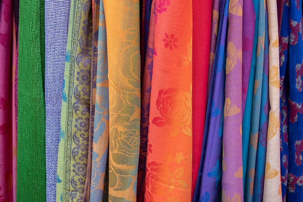 Singapore-Chinatown Detail of typical textile souvenir scarves art print by Cindy Miller Hopkins for $57.95 CAD